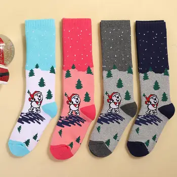 1 Пара детских спортивных носков с длинными трубками, ветрозащитные, супер мягкие, защищающие от холода, эластичные, сохраняющие тепло Рождественские детские зимние теплые носки