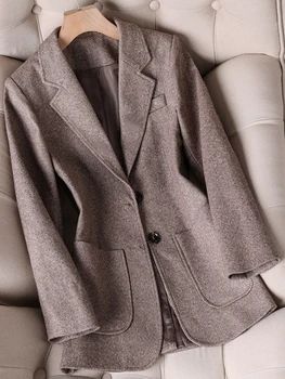Женский Однобортный Блейзер с длинным рукавом, женская серая Кофейная однотонная рабочая одежда, официальная куртка, пальто на осень-зиму