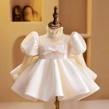 Весеннее детское платье высокого класса с пышным бантом в классическом стиле, платье принцессы с цветочным рисунком, Детское свадебное платье для подиума